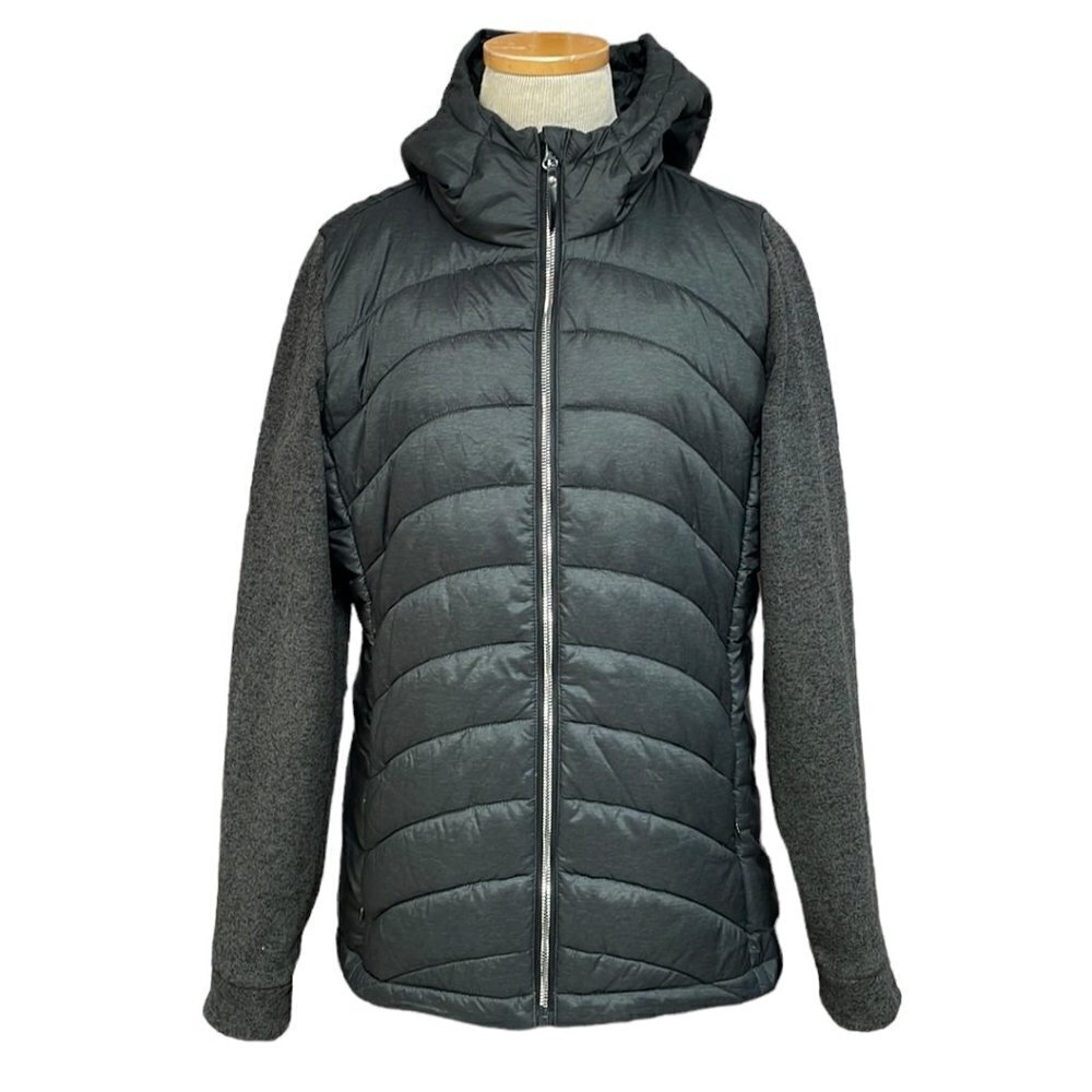 Stoic Puffer Jacket Coat Hood Full Zip Fleece Sleeves Black Size Medium M